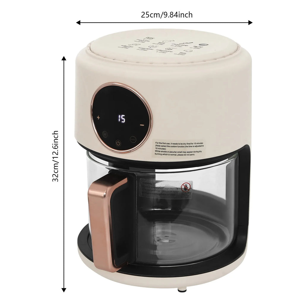 4.2L Cylinder Airy Fryer Glass Air Fryer 360° Viewable 9.84*12.6in Airy Fryer for Home Kitchens Restaurants Food Stalls White