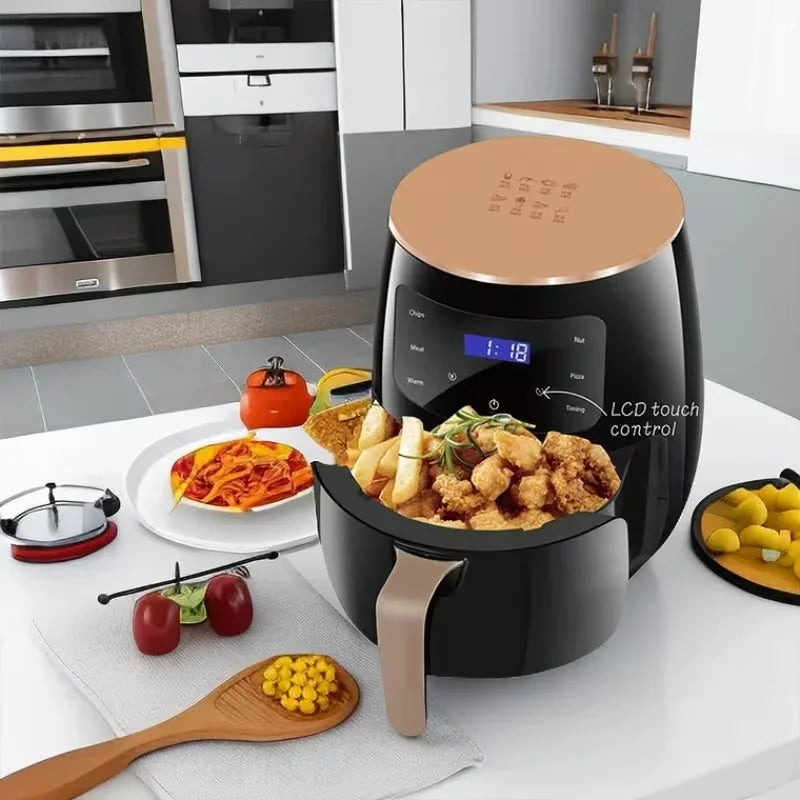1.19-Gallon Air Fryer: Features a smart touch screen with color icons, multiple preset recipes, and manual adjustment functions for quick and effortless cooking. Dishwasher-safe; ideal for home use, gatherings, and as a versatile kitchen appliance—servin