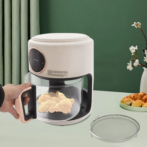 4.2L Cylinder Airy Fryer Glass Air Fryer 360° Viewable 9.84*12.6in Airy Fryer for Home Kitchens Restaurants Food Stalls White