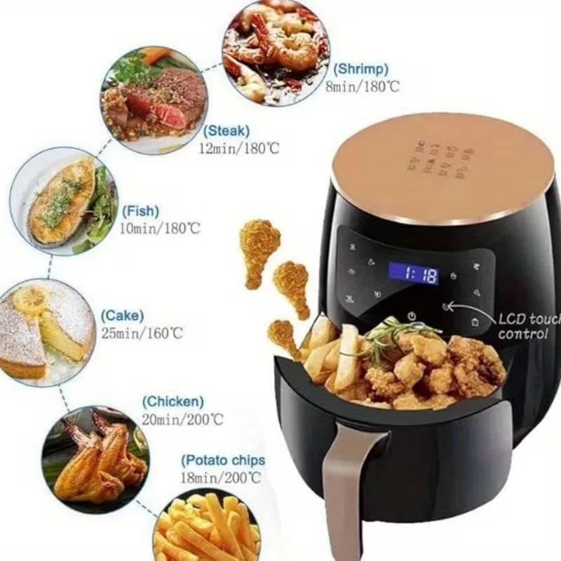 1.19-Gallon Air Fryer: Features a smart touch screen with color icons, multiple preset recipes, and manual adjustment functions for quick and effortless cooking. Dishwasher-safe; ideal for home use, gatherings, and as a versatile kitchen appliance—servin